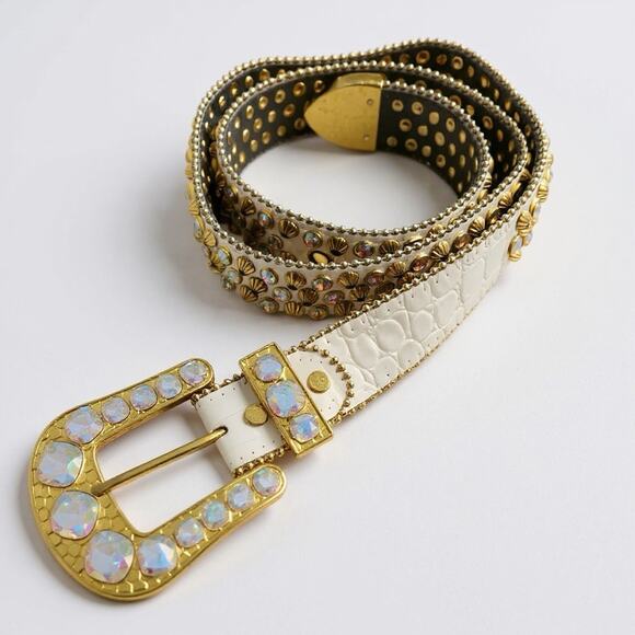 Elite Premium Denim Designer Belt Hiphop Size Large 34-36 White Heavy Duty - Picture 3 of 5